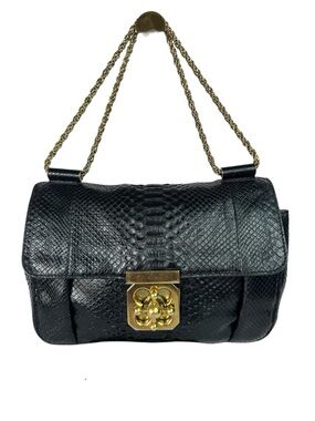 Chloe  Leather Shoulder Bag with Gold Chain and Floral Lock